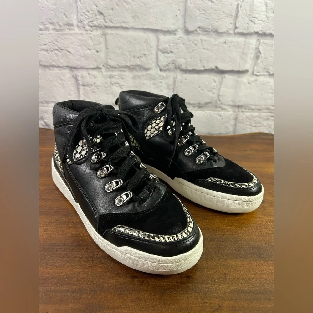 Vince Camuto Samphy Black, White & Snake Print Leather High Tops